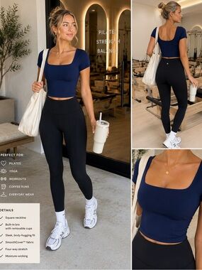 NWT Lululemon Wunder Under SmoothCover Square Neck Top Blue Size 4